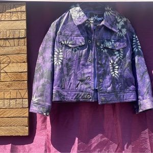 Maxima Wilsons Kids Purple Tie Dye Genuine Leather Bomber Jacket M
